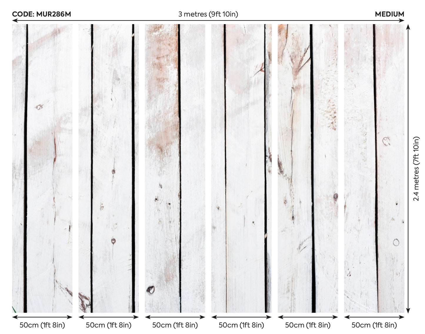 Origin Murals Vintage Wood Effect White 300cm X 240cm