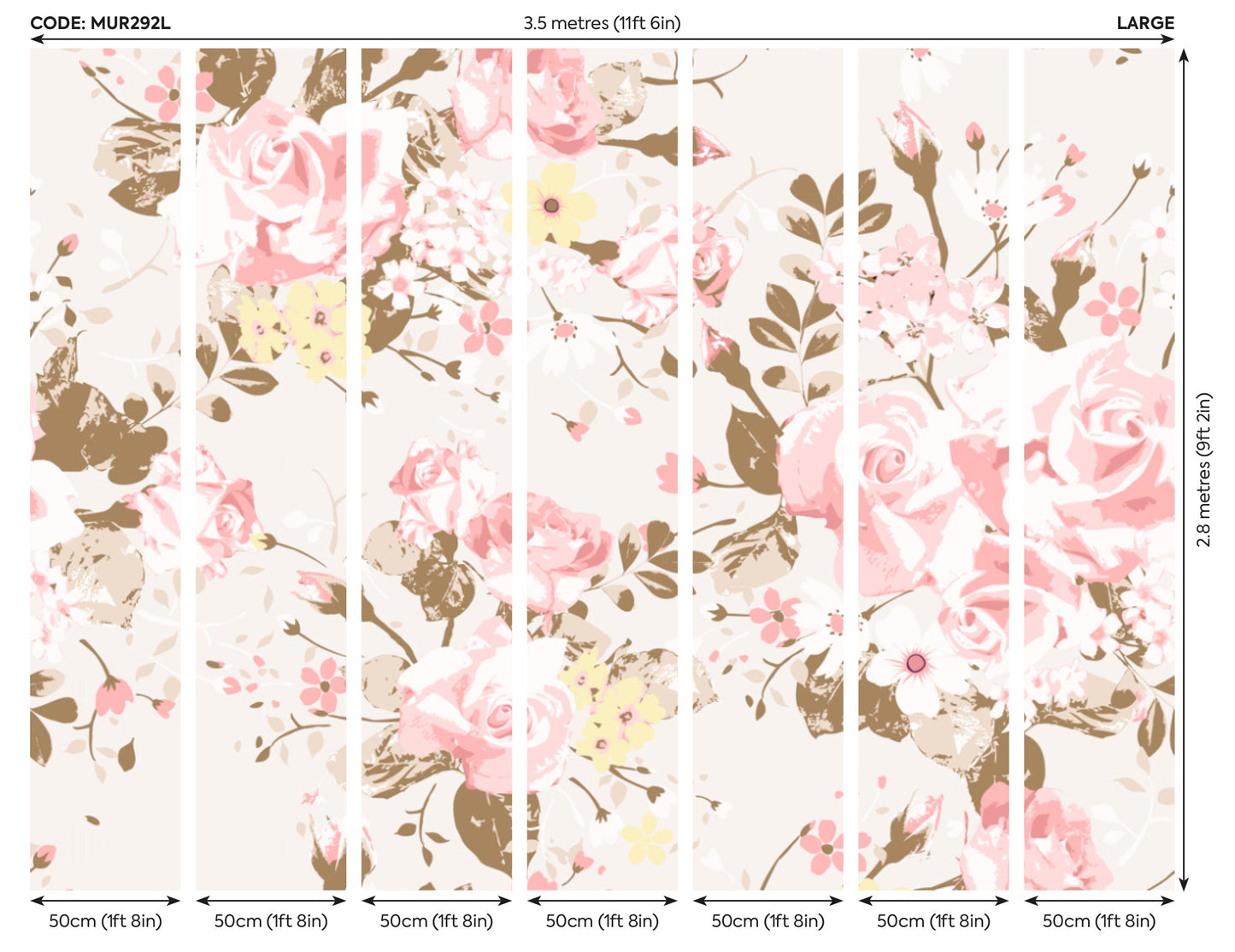 Origin Murals Vintage Rose Pattern Pink 350cm X 280cm