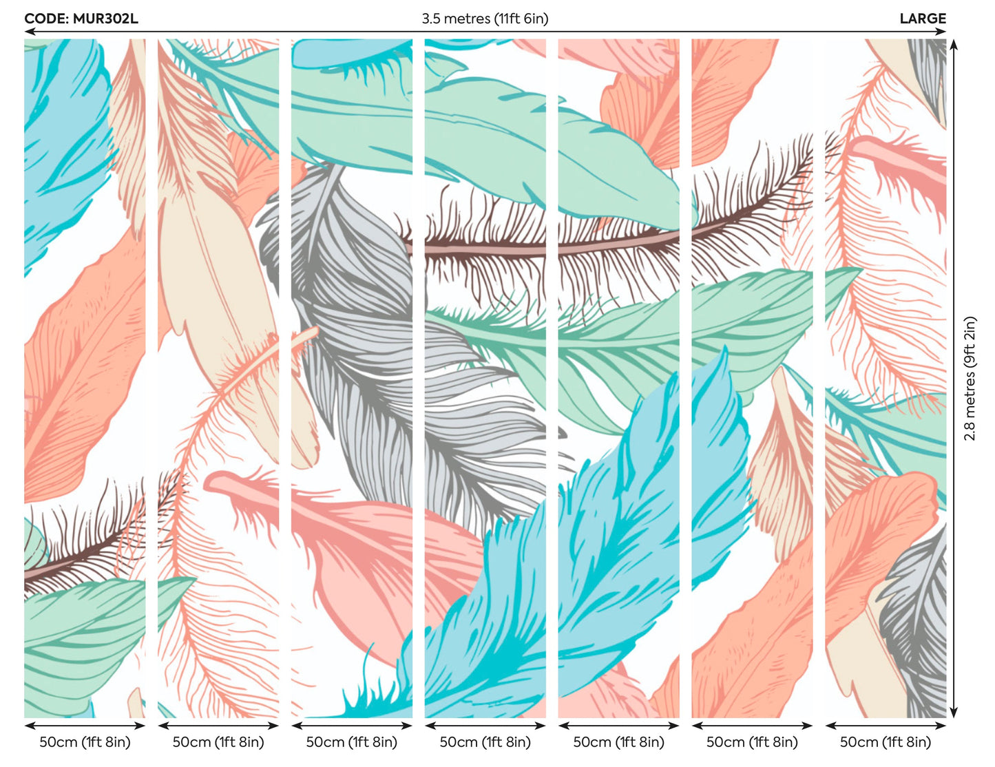 Origin Murals Oversized Feathers Multi 350cm X 280cm