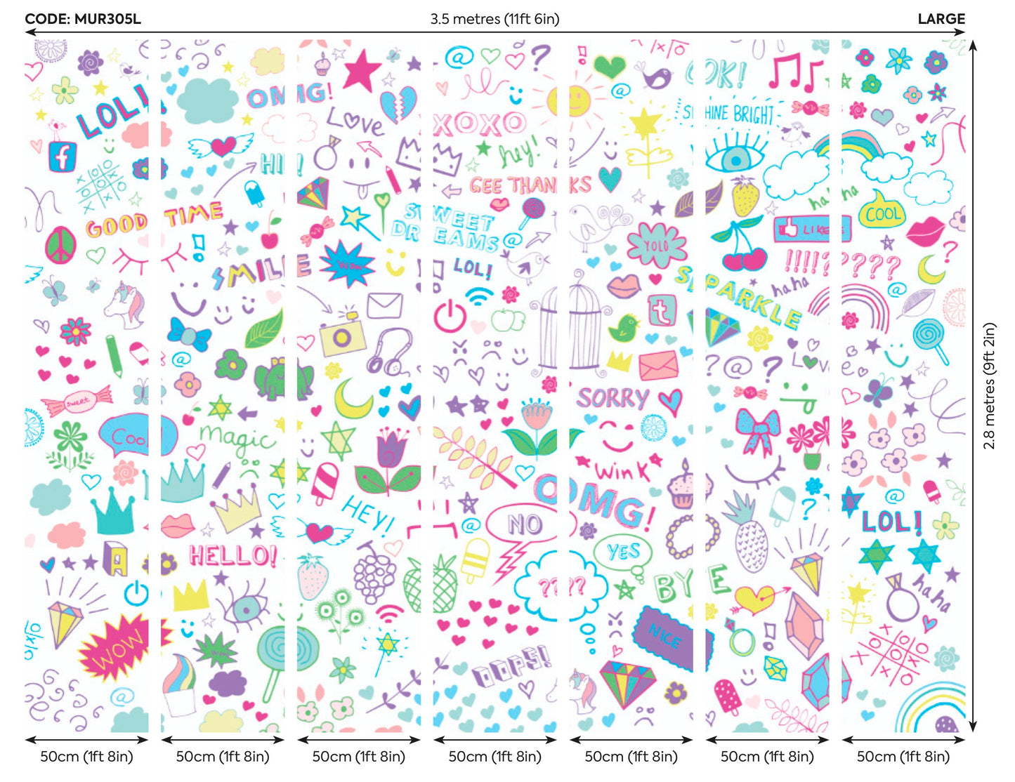 Origin Murals Social Doodle Text Purple 350cm X 280cm