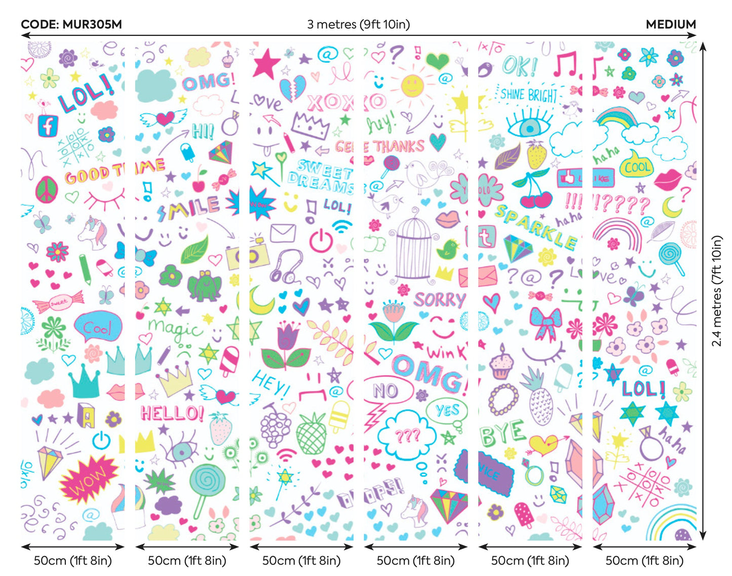 Origin Murals Social Doodle Text Purple 300cm X 240cm