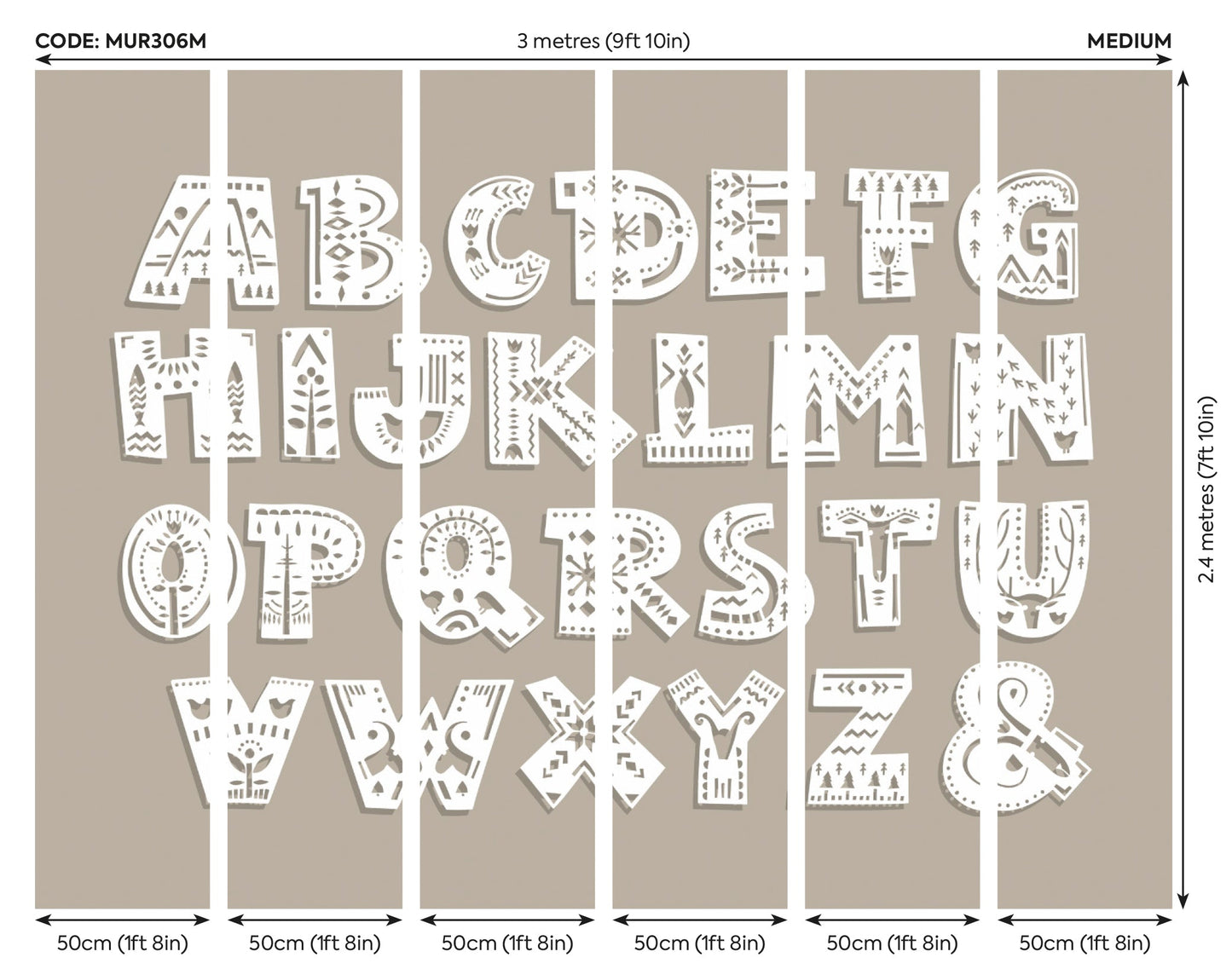 Origin Murals Alphabet Patterns Multi 300cm X 240cm X