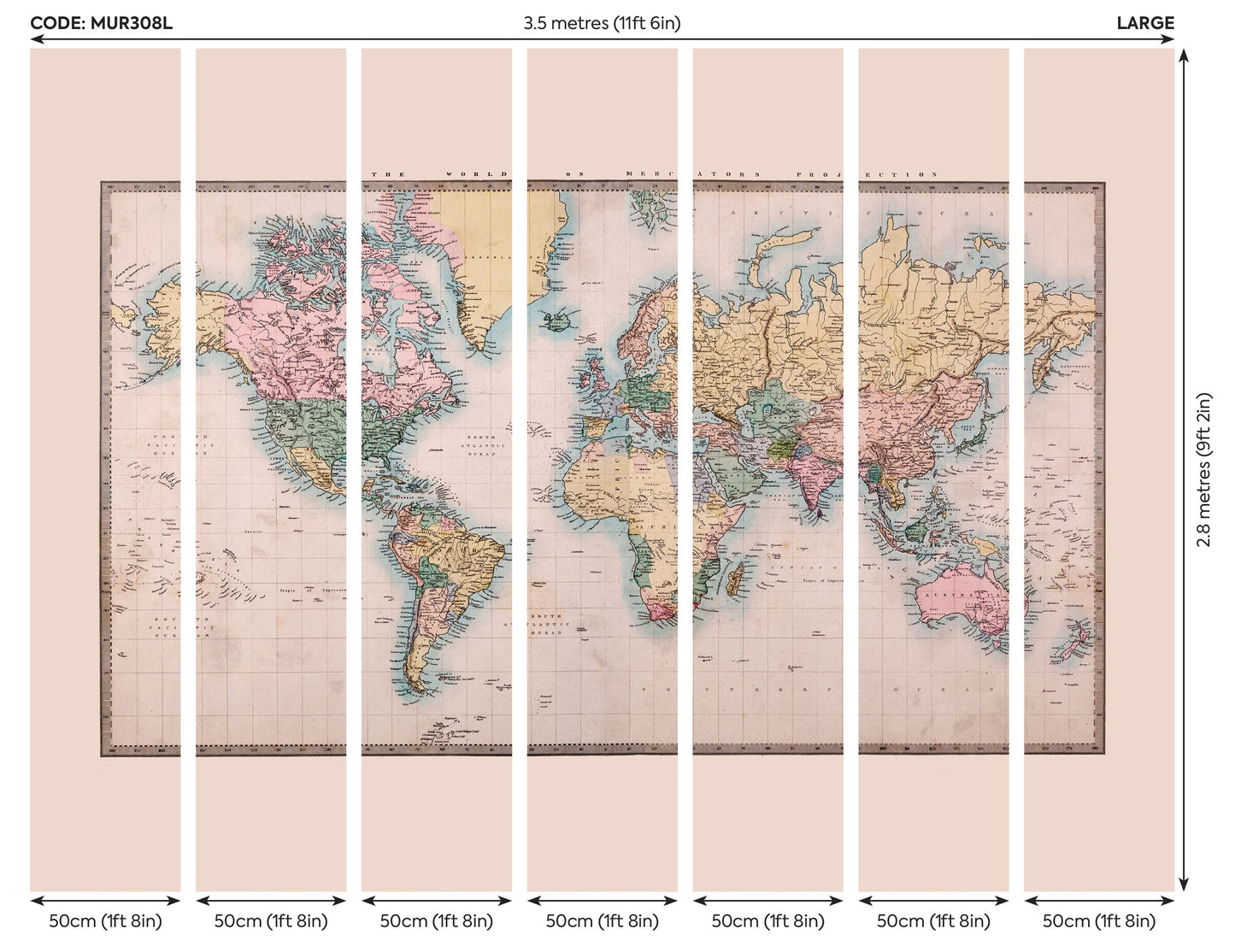 Origin Murals Historic World Map Natural 350cm X 280cm