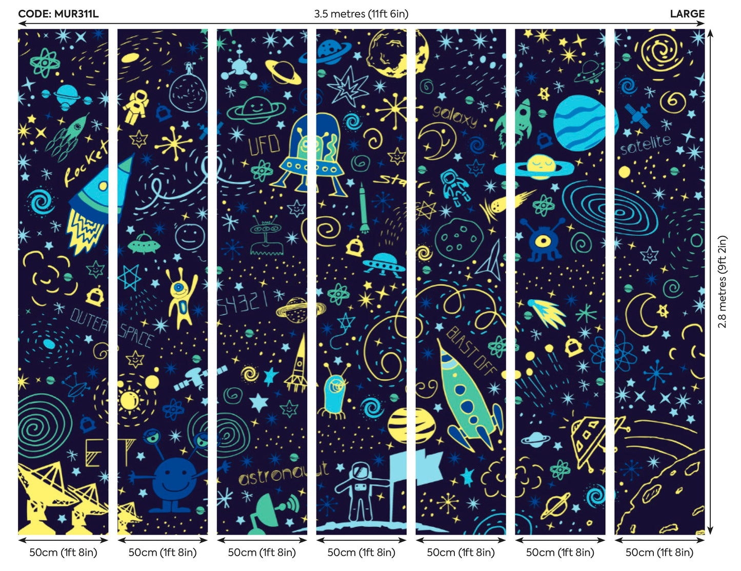 Origin Murals Space Doodle Text Navy Blue 350cm X 280cm