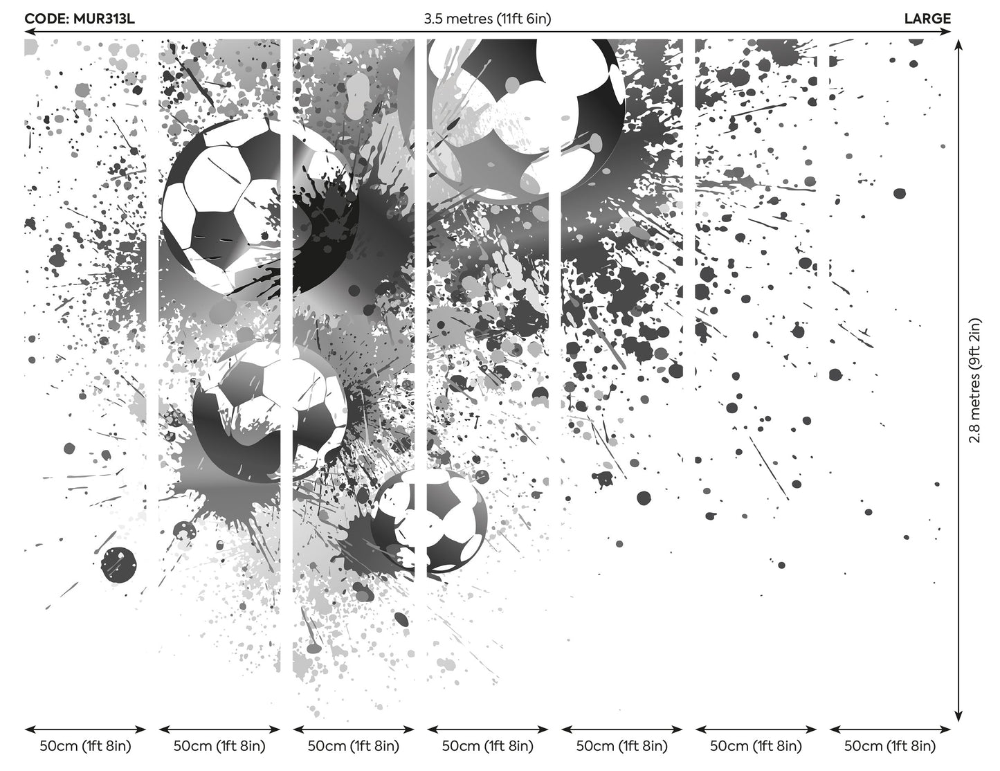 Origin Murals Football Splash Grey 350cm X 280cm