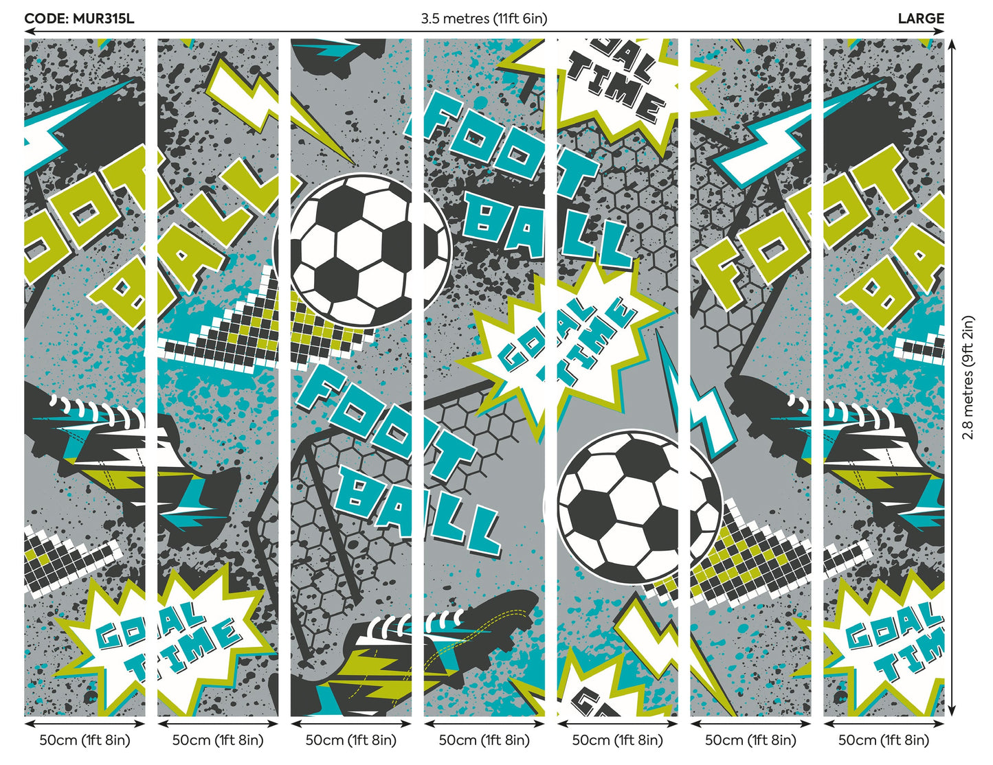 Origin Murals Graphic Pixel Footballs Grey 350cm X 280cm