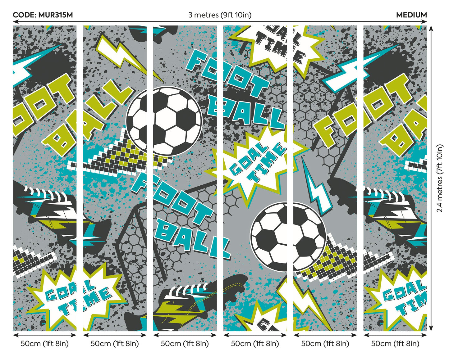 Origin Murals Graphic Pixel Footballs Grey 300cm X 240cm