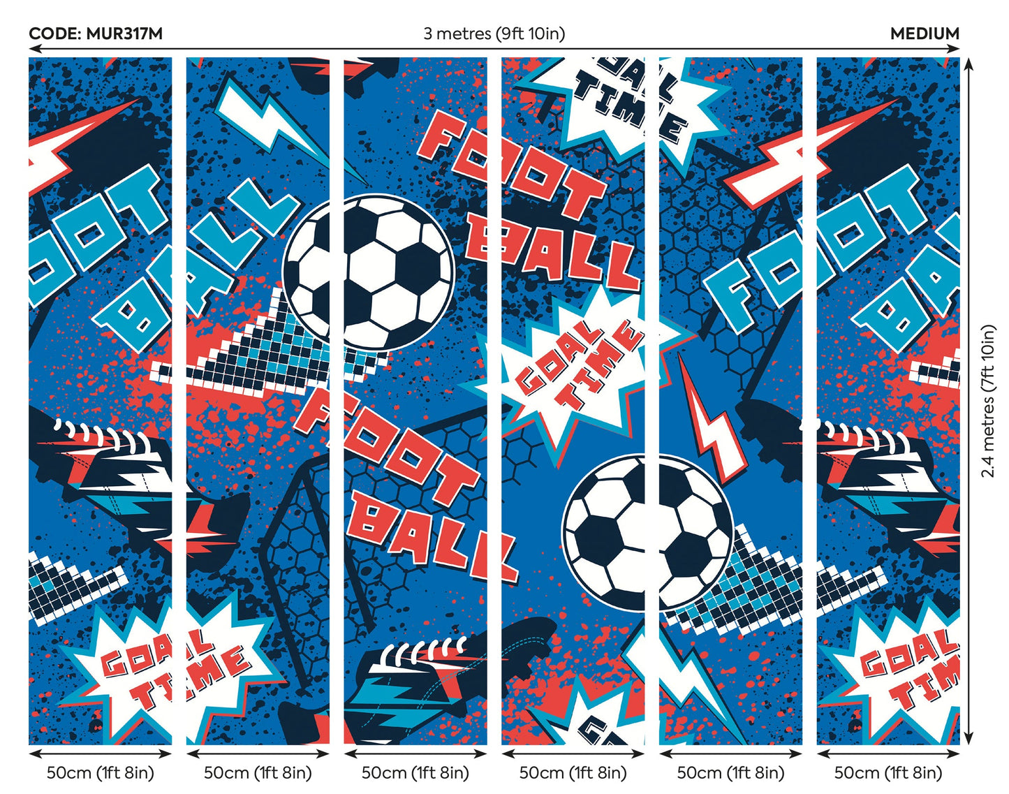 Origin Murals Graphic Pixel Footballs Blue 300cm X 240cm