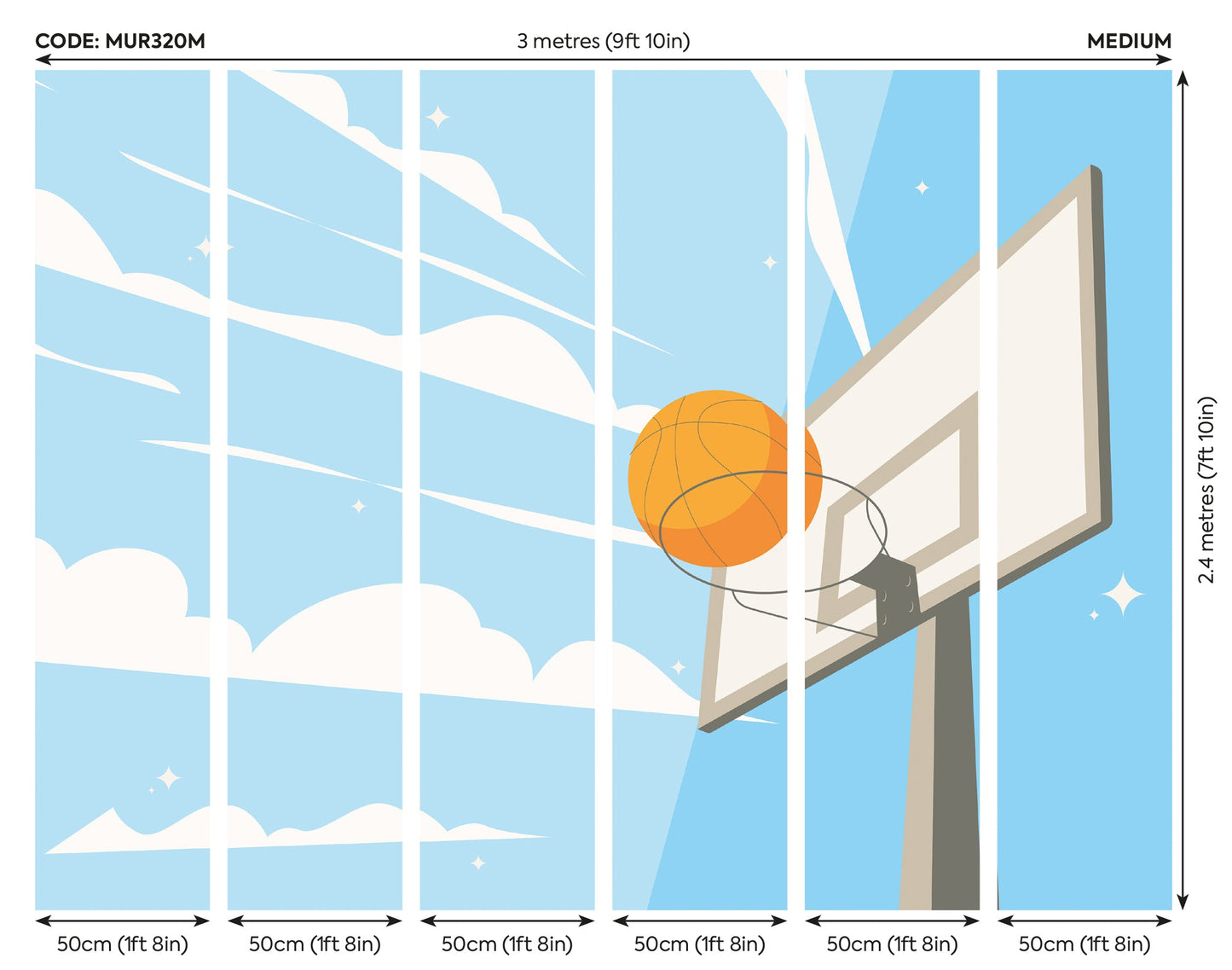 Origin Murals Graphic Basketball Hoop Blue 300cm X 240cm