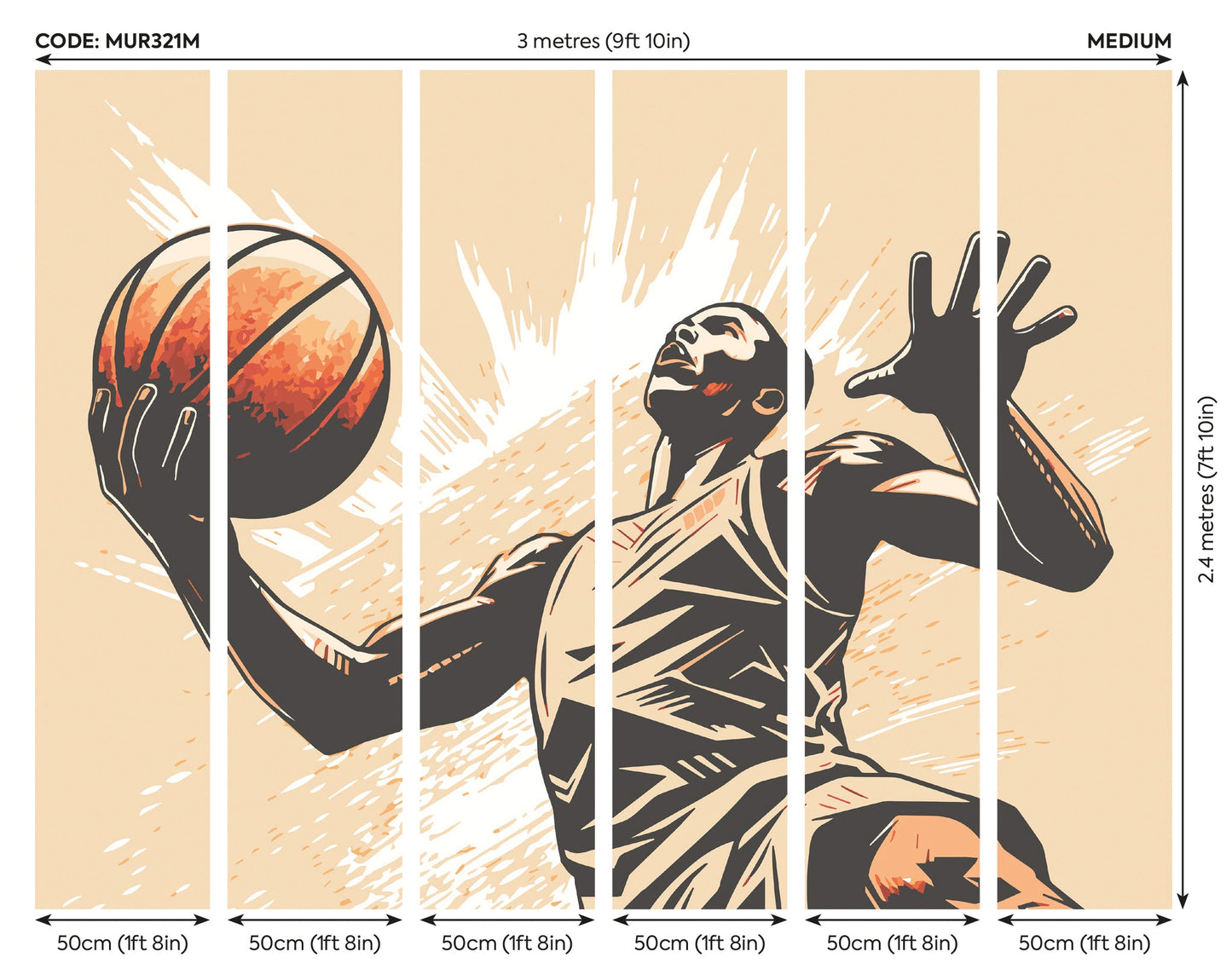 Origin Murals Graphic Basketball Player Orange 300cm X 240cm