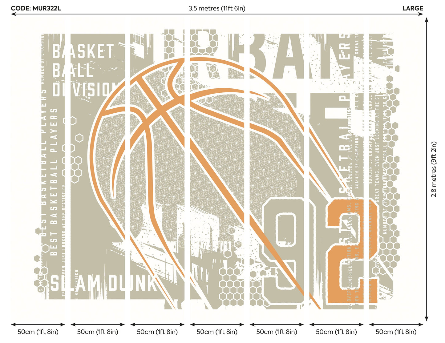 Origin Murals Modern Basketball Grey 350cm X 280cm