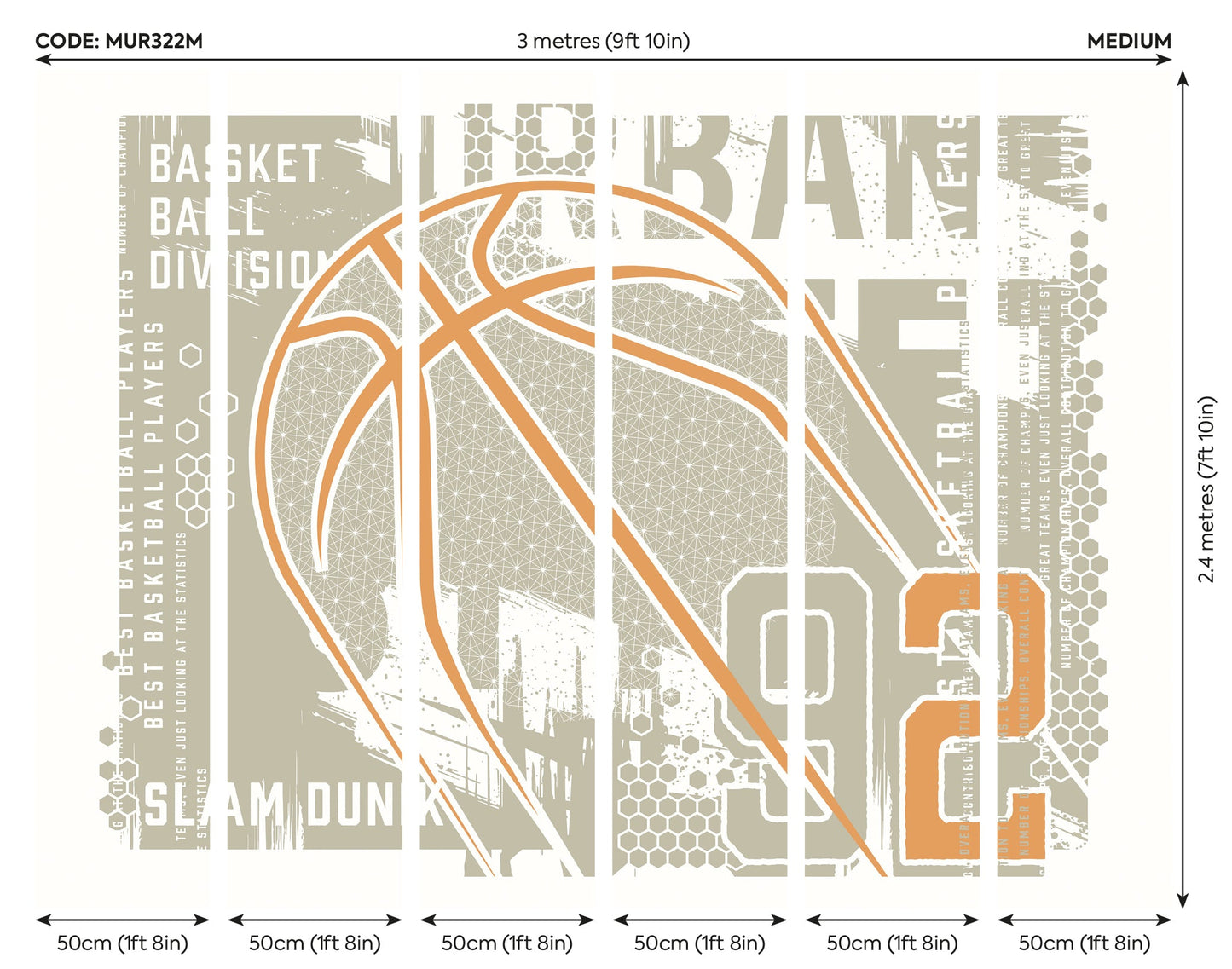 Origin Murals Modern Basketball Grey 300cm X 240cm
