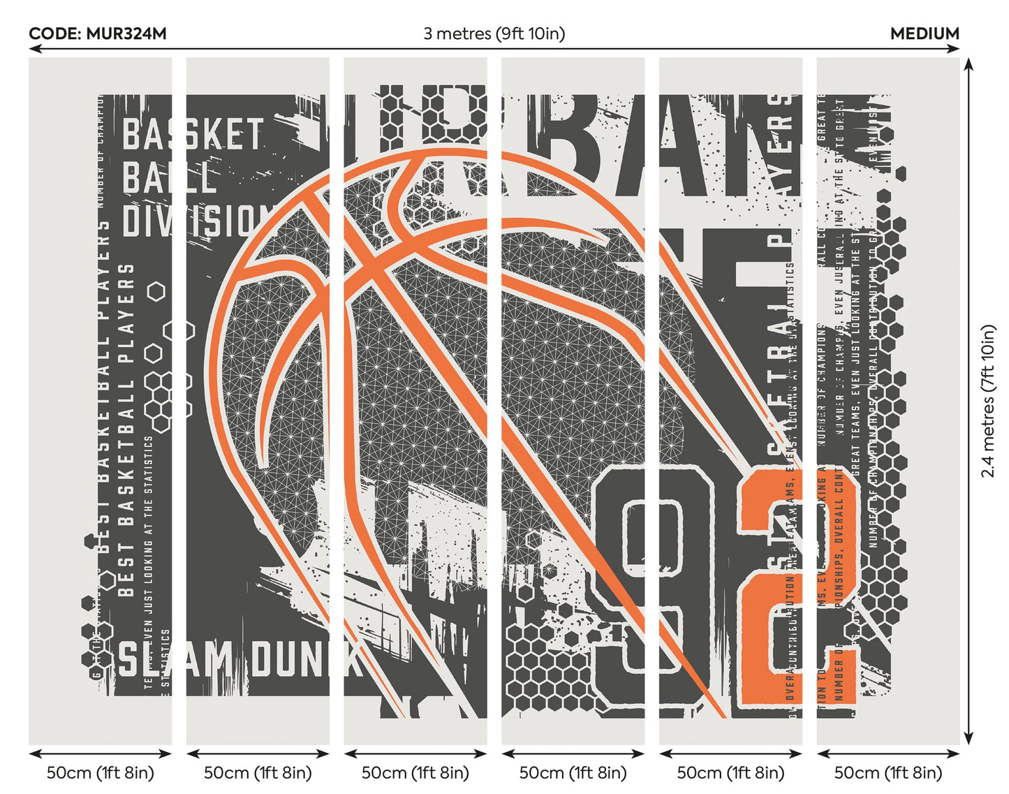 Origin Murals Modern Basketball Black 300cm X 240cm