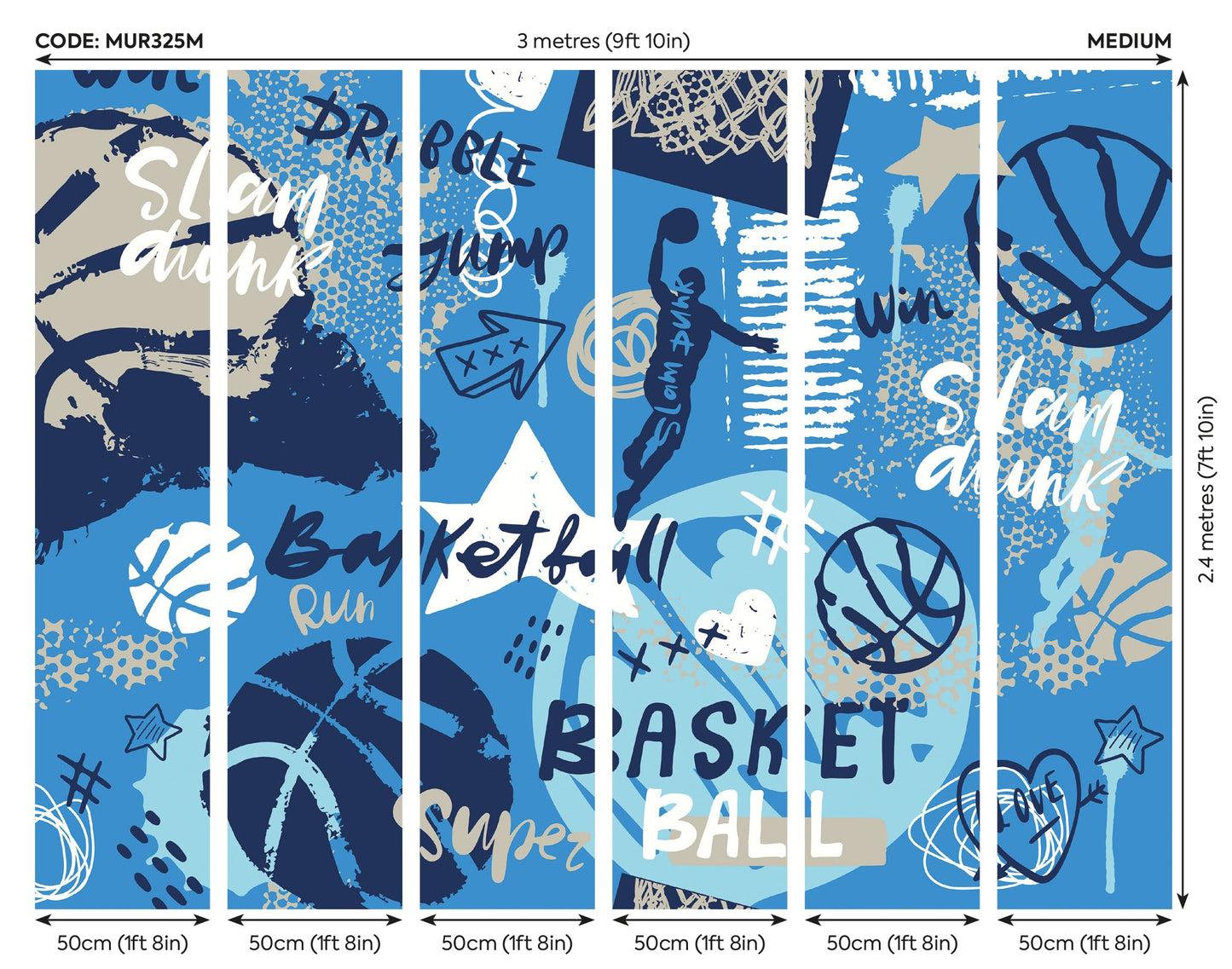 Origin Murals Graffiti Basketball Blue 300cm X 240cm
