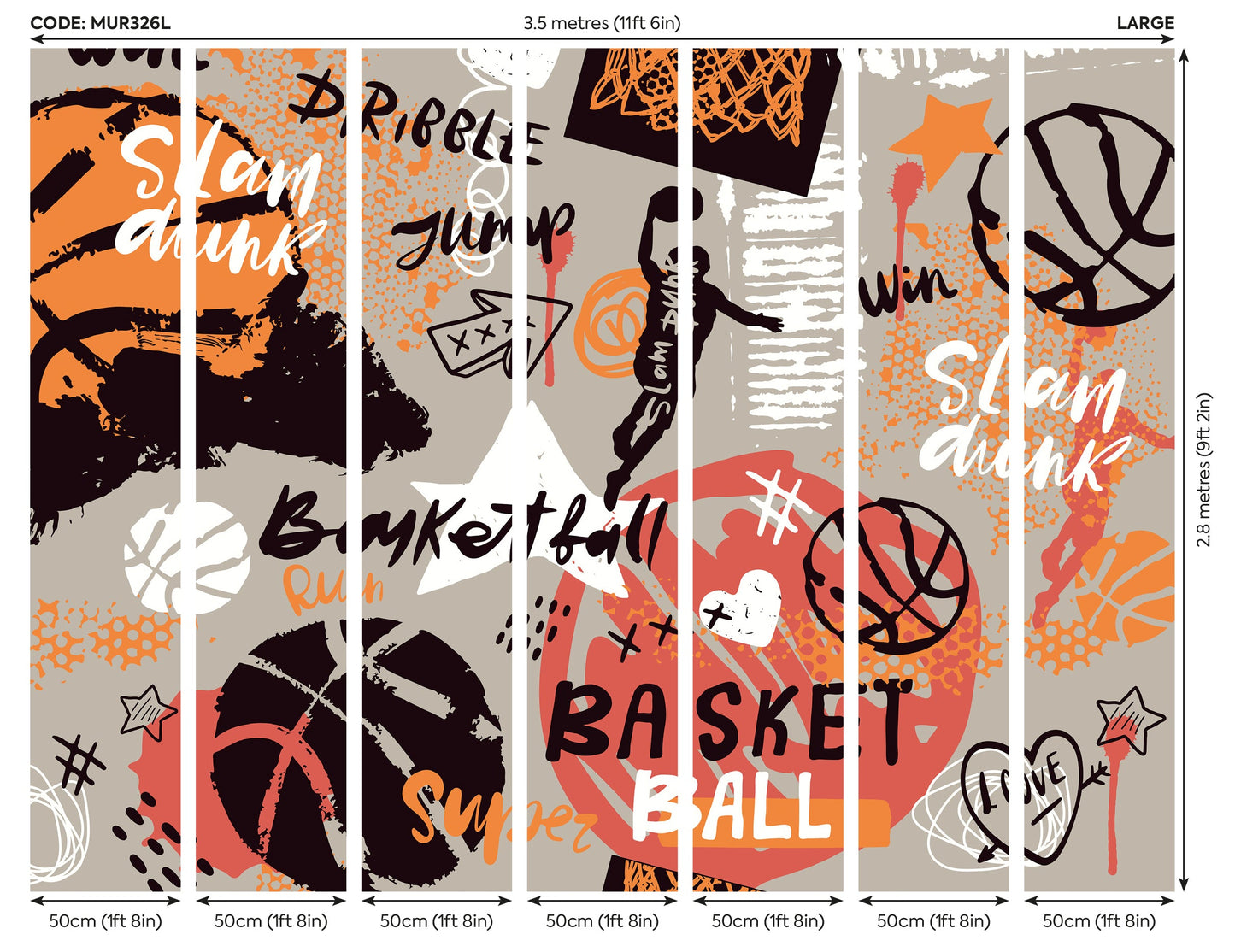 Origin Murals Graffiti Basketball Orange 350cm X 280cm