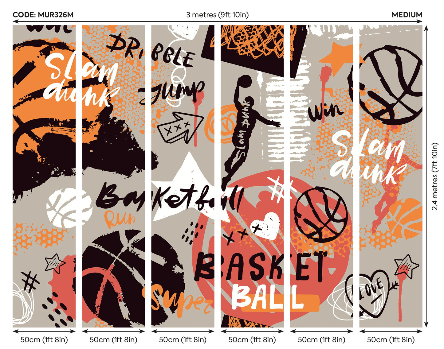 Origin Murals Graffiti Basketball Orange 300cm X 240cm