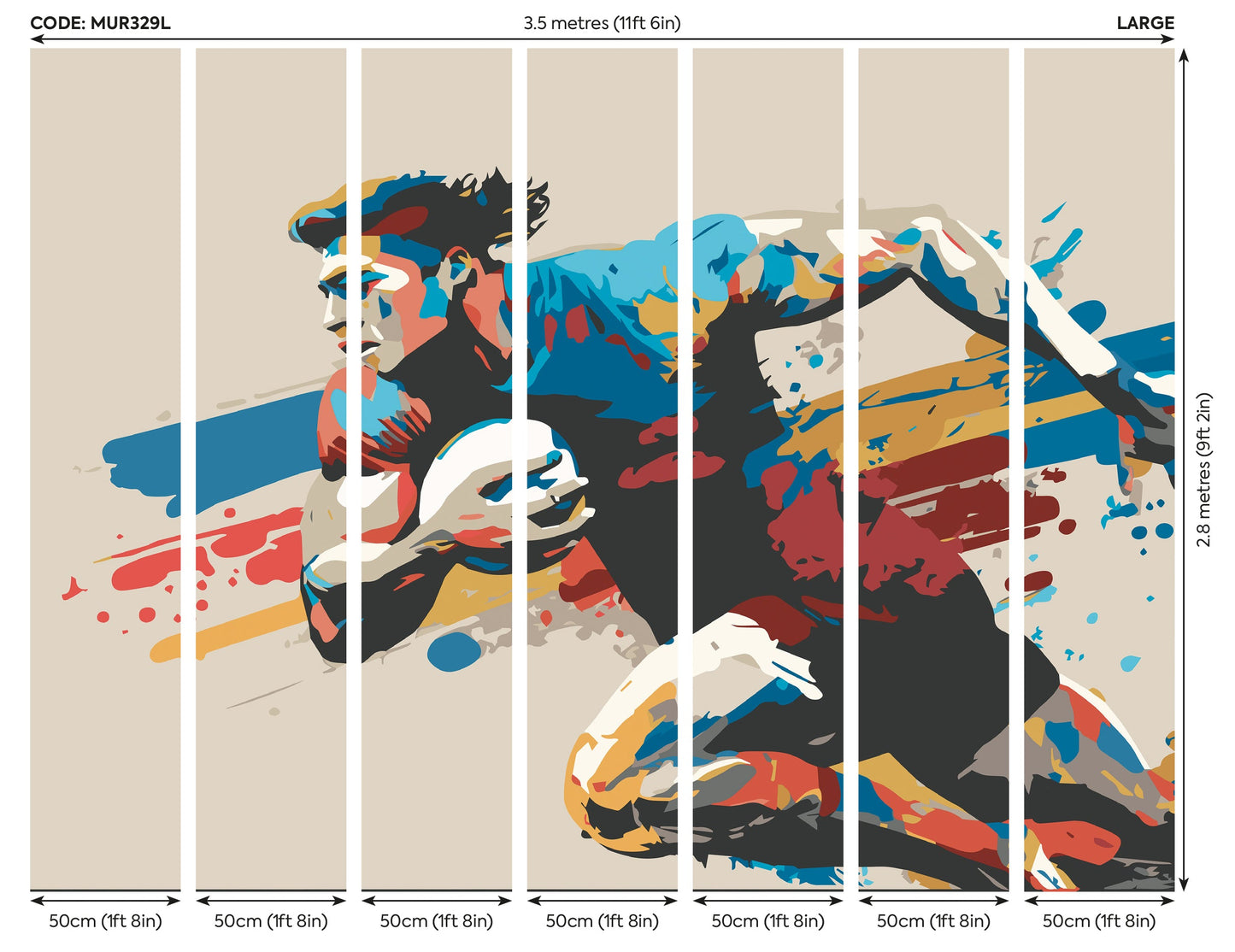 Origin Murals Rugby Player In Graphic Style Natural 350cm X 280cm