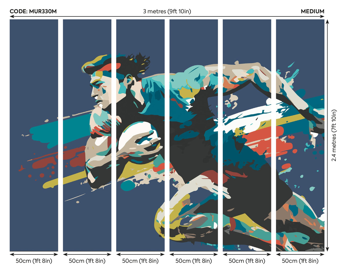 Origin Murals Rugby Player In Graphic Style Blue 300cm X 240cm