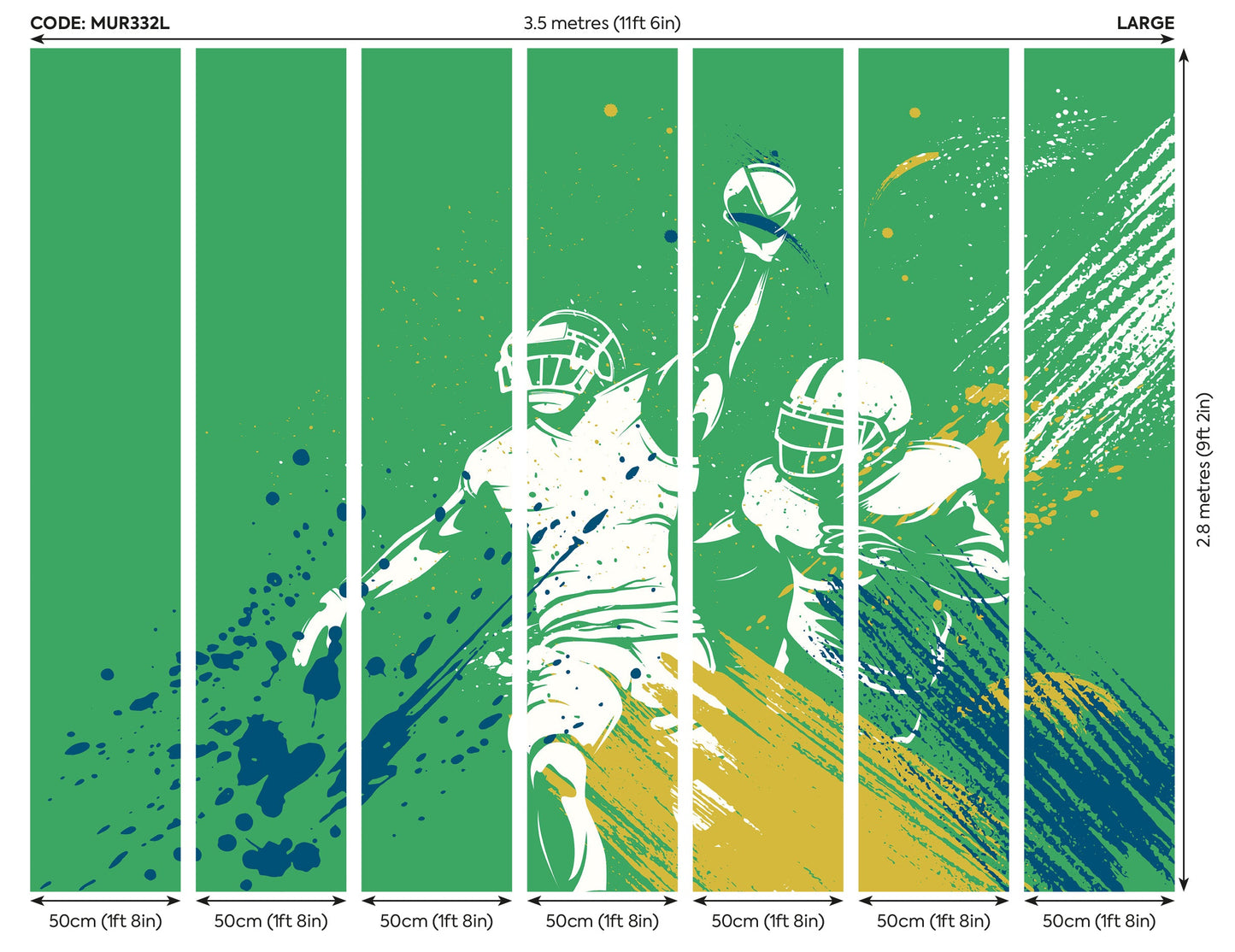 Origin Murals American Footballers Paint Splash Green 350cm X 280cm