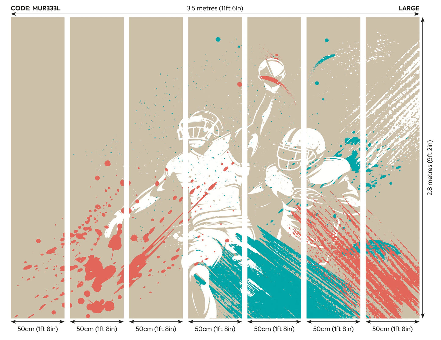 Origin Murals American Footballers Paint Splash Grey 350cm X 280cm