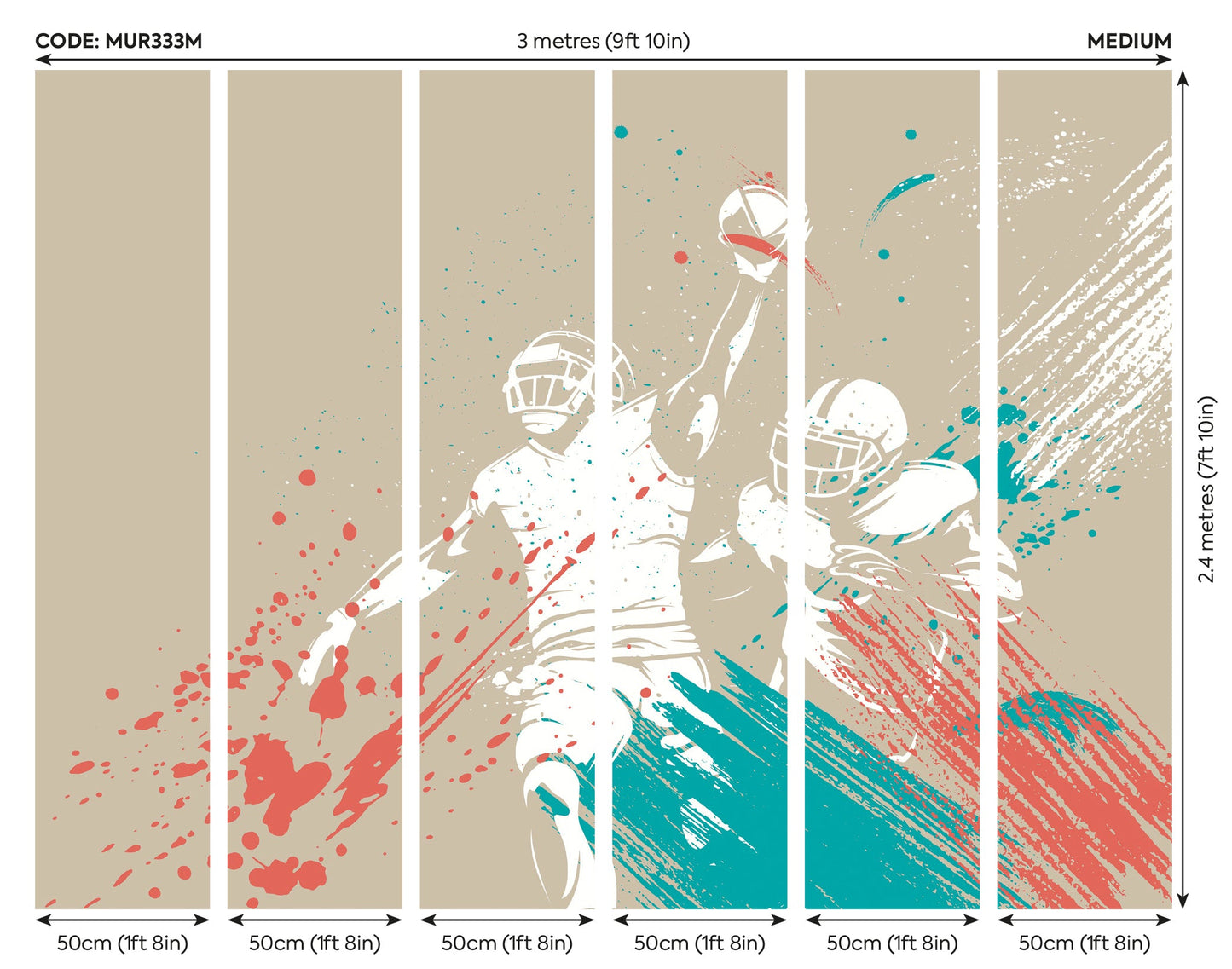 Origin Murals American Footballers Paint Splash Grey 300cm X 240cm