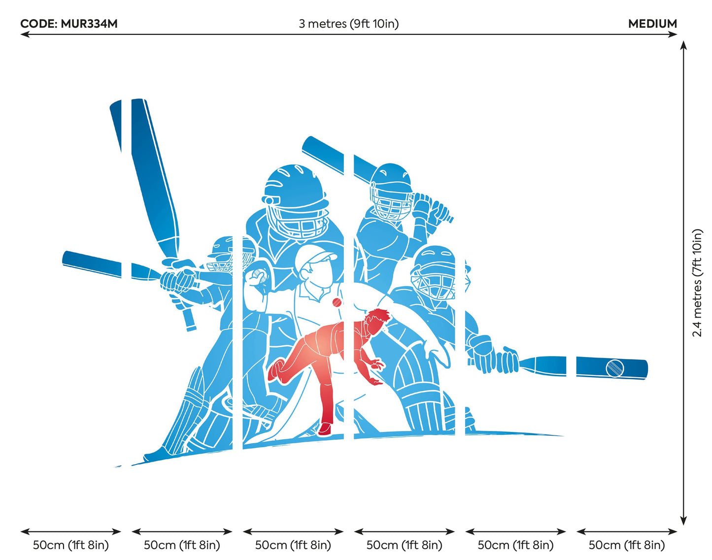 Origin Murals Cricket Players Blue 300cm X 240cm