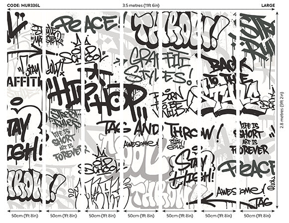 Origin Murals Mono Graffiti Black White 350cm X 280cm