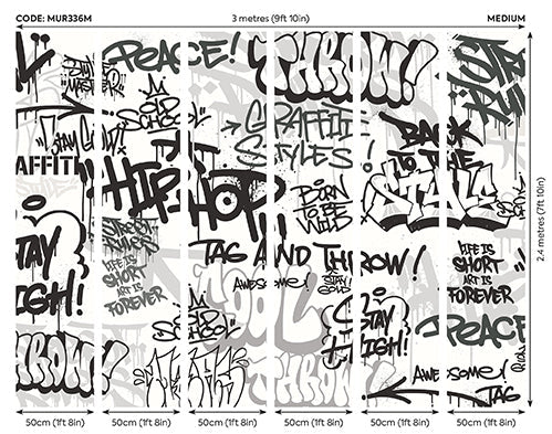 Origin Murals Mono Graffiti Black White 300cm X 240cm
