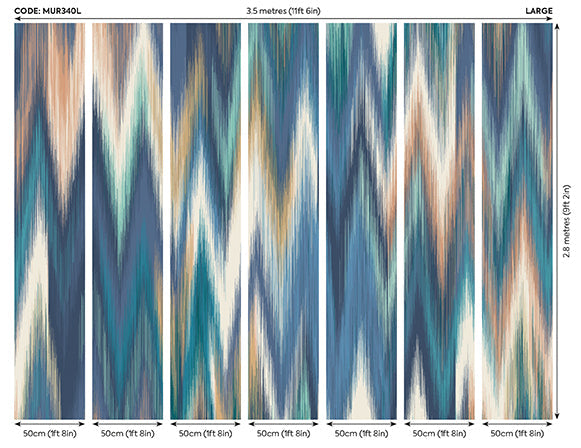 Origin Murals Ikat Zig Zag Indigo Blue 350cm X 280cm