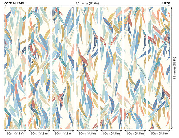 Origin Murals Willow Leaves Denim Blue Apricot 350cm X 280cm
