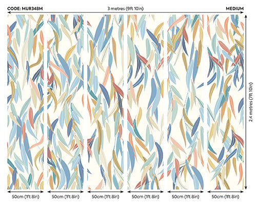 Origin Murals Willow Leaves Denim Blue Apricot 300cm X 240cm