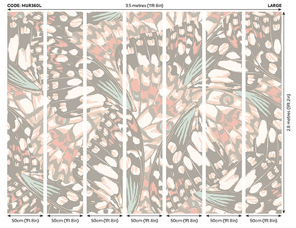 Origin Murals Butterfly Wings Grey Blush Pink 350cm X 280cm