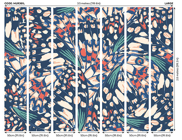 Origin Murals Butterfly Wings Navy Blue Coral 350cm X 280cm