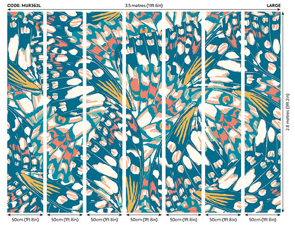 Origin Murals Butterfly Wings Teal Blue Orange 350cm X 280cm