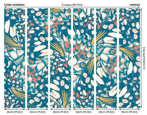 Origin Murals Butterfly Wings Teal Blue Orange 300cm X 240cm