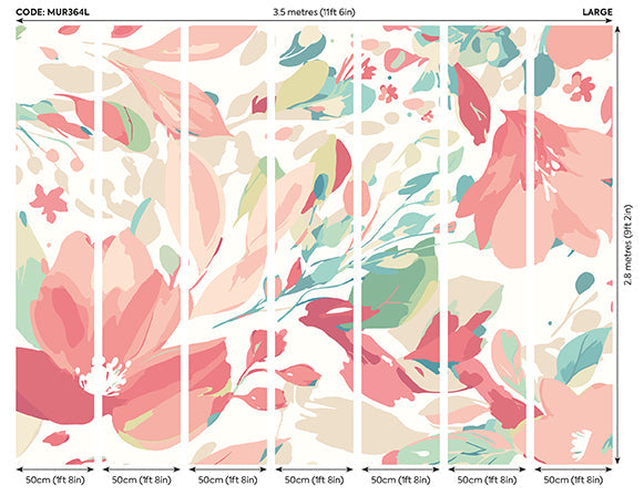 Origin Murals Flowing Flowers Coral Pink 350cm X 280cm