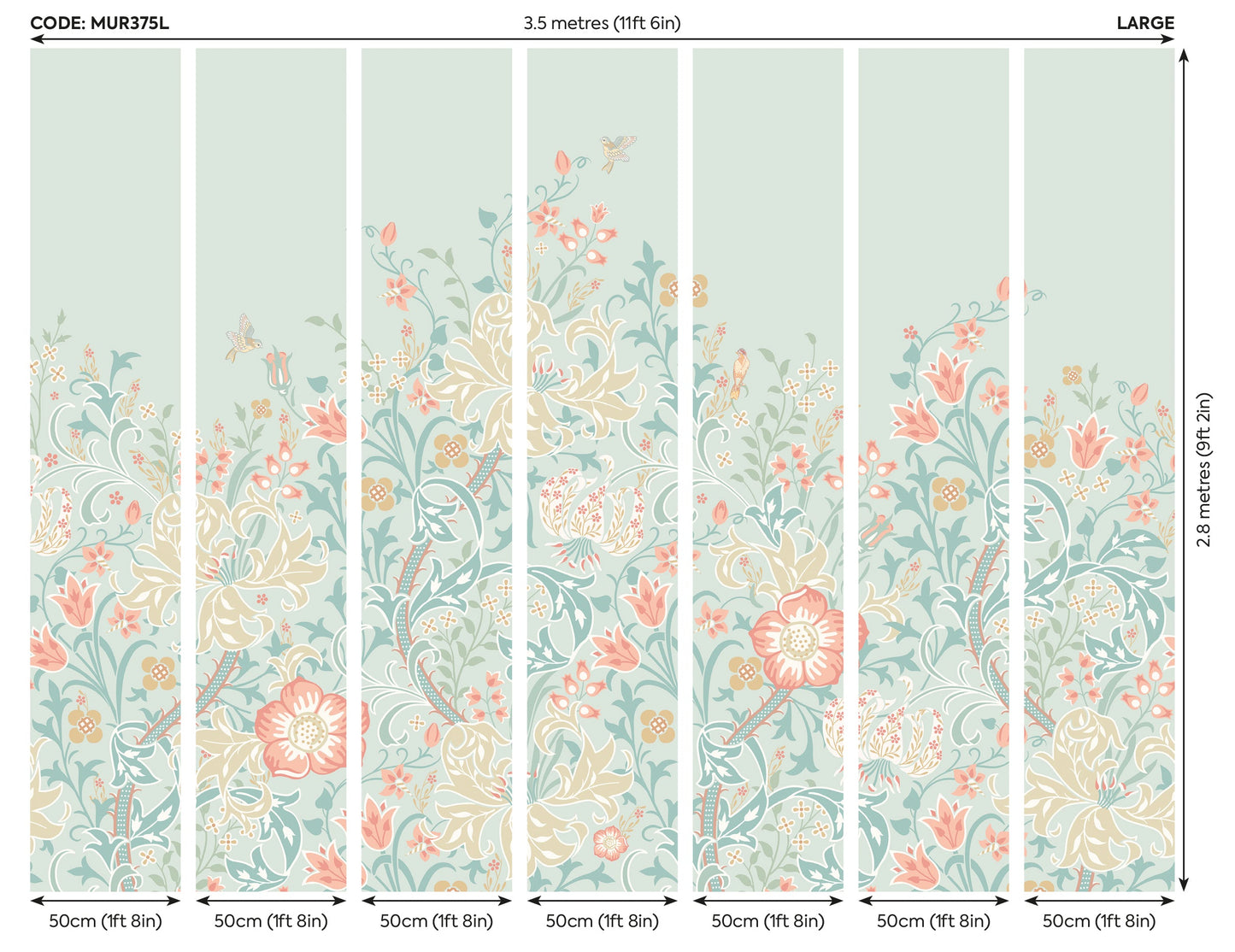 Origin Murals Trailing Lily Duck Egg Blue 350cm X 280cm