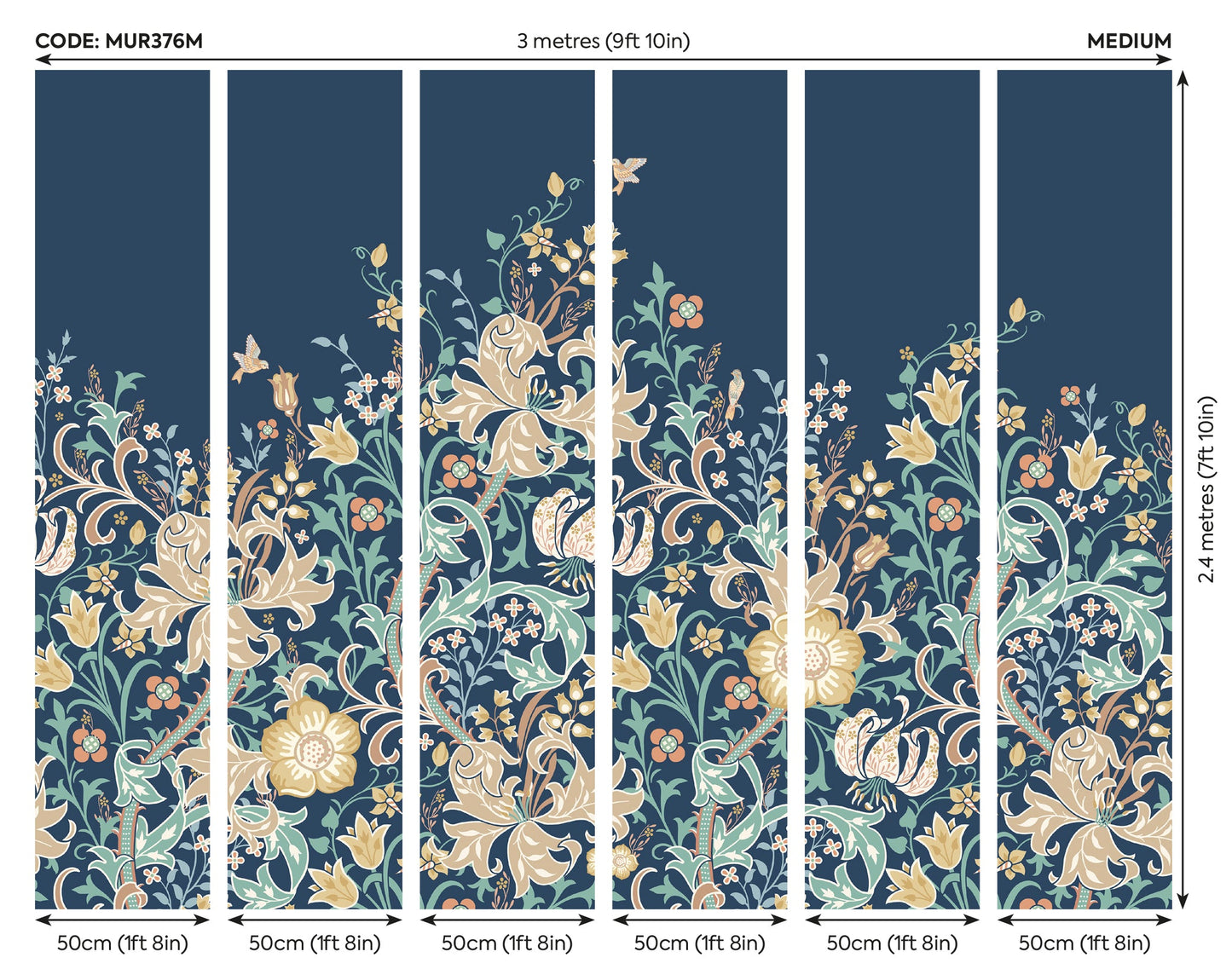 Origin Murals Trailing Lily Navy Blue 300cm X 240cm