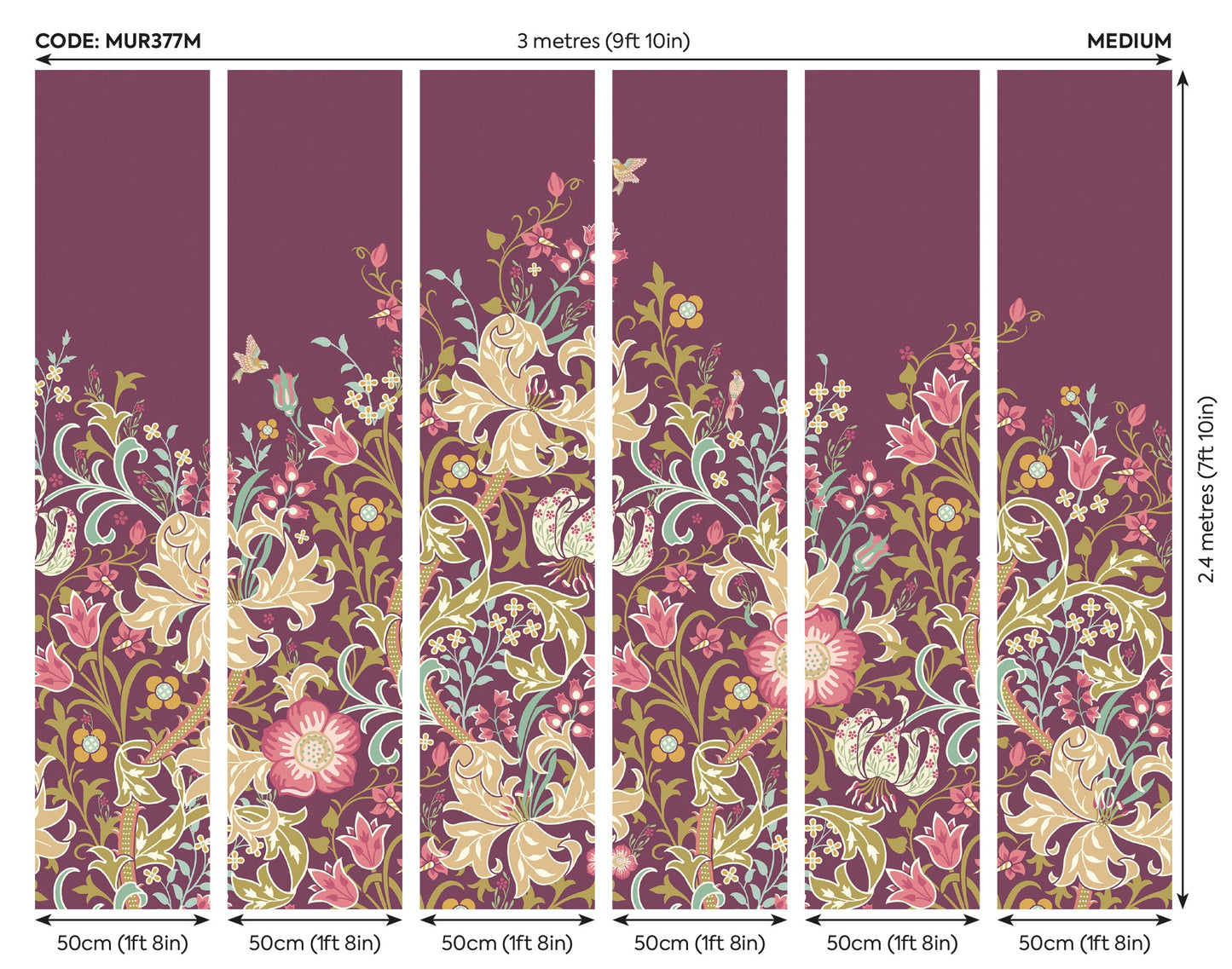 Origin Murals Trailing Lily Aubergine 300cm X 240cm