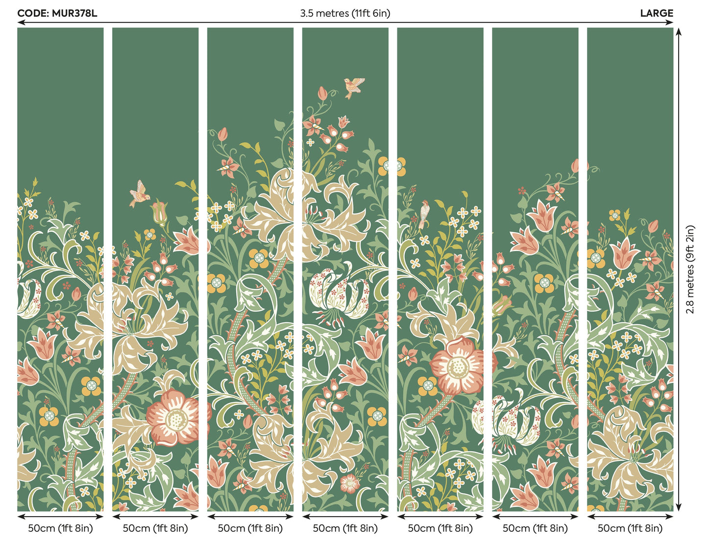 Origin Murals Trailing Lily Forest Green 350cm X 280cm