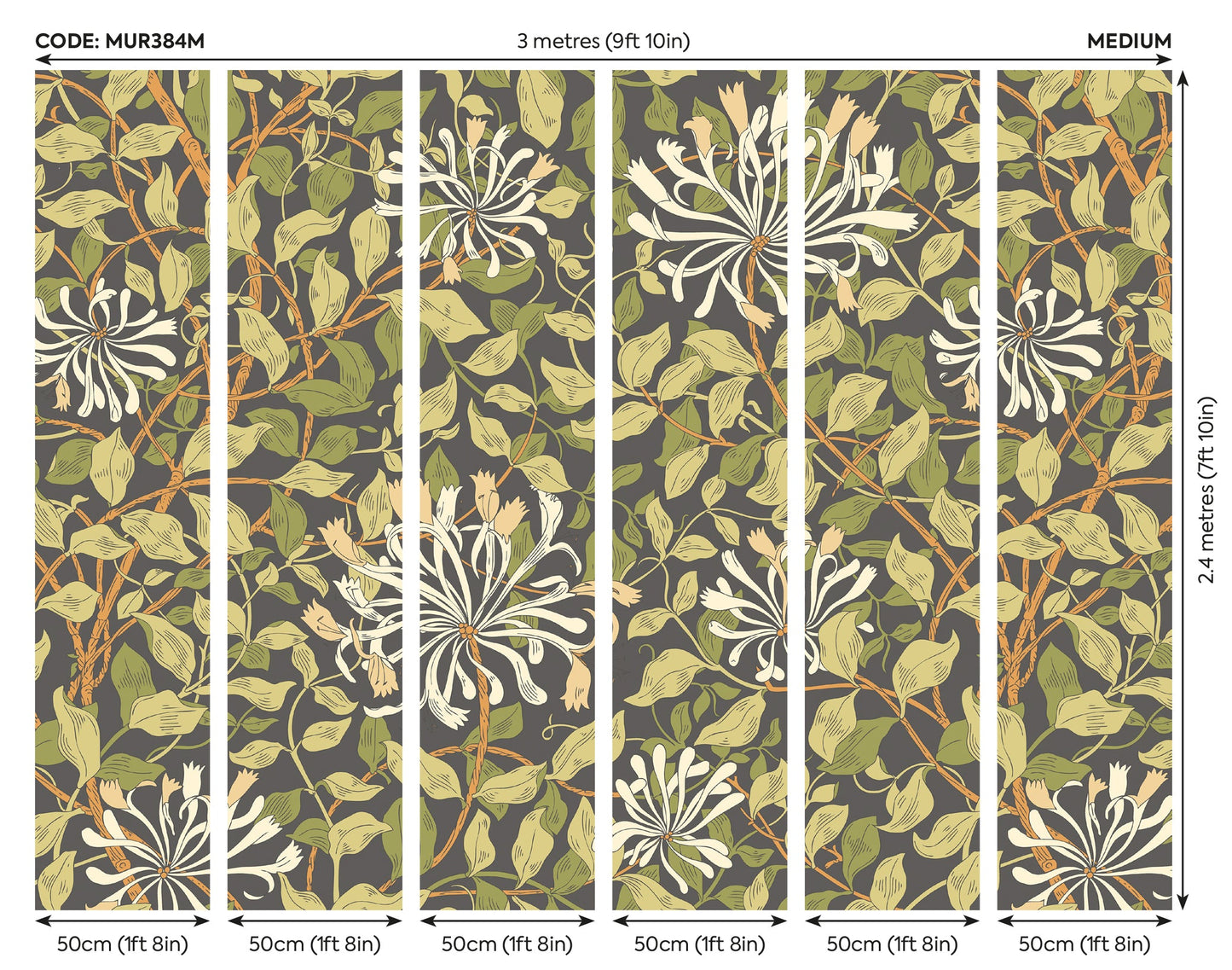 Origin Murals Honeysuckle Black And Olive Green 300cm X 240cm