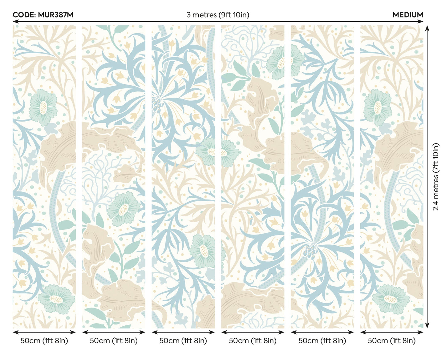 Origin Murals Trailing Seaweed Garden Blue And Linen 300cm X 240cm