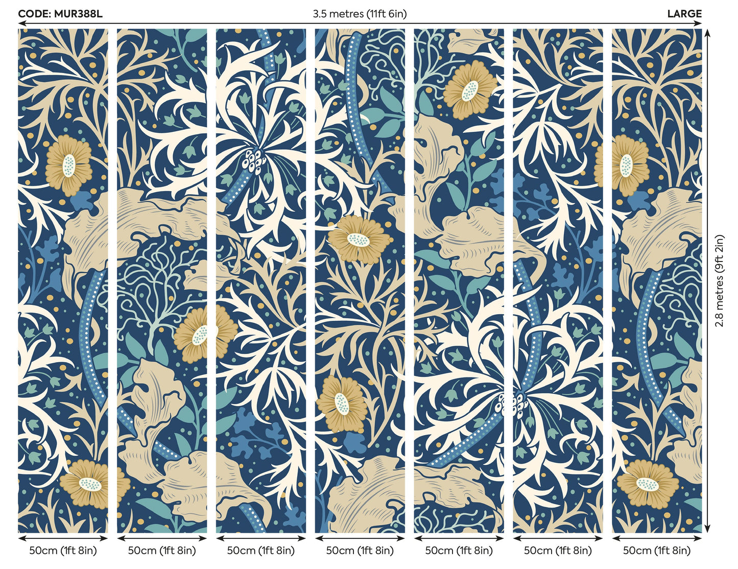 Origin Murals Trailing Seaweed Garden Ink And Petrol 350cm X 280cm