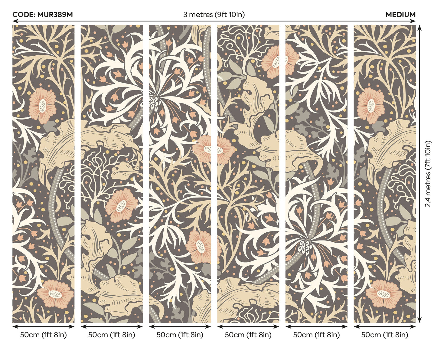 Origin Murals Trailing Seaweed Garden Charcoal 300cm X 240cm