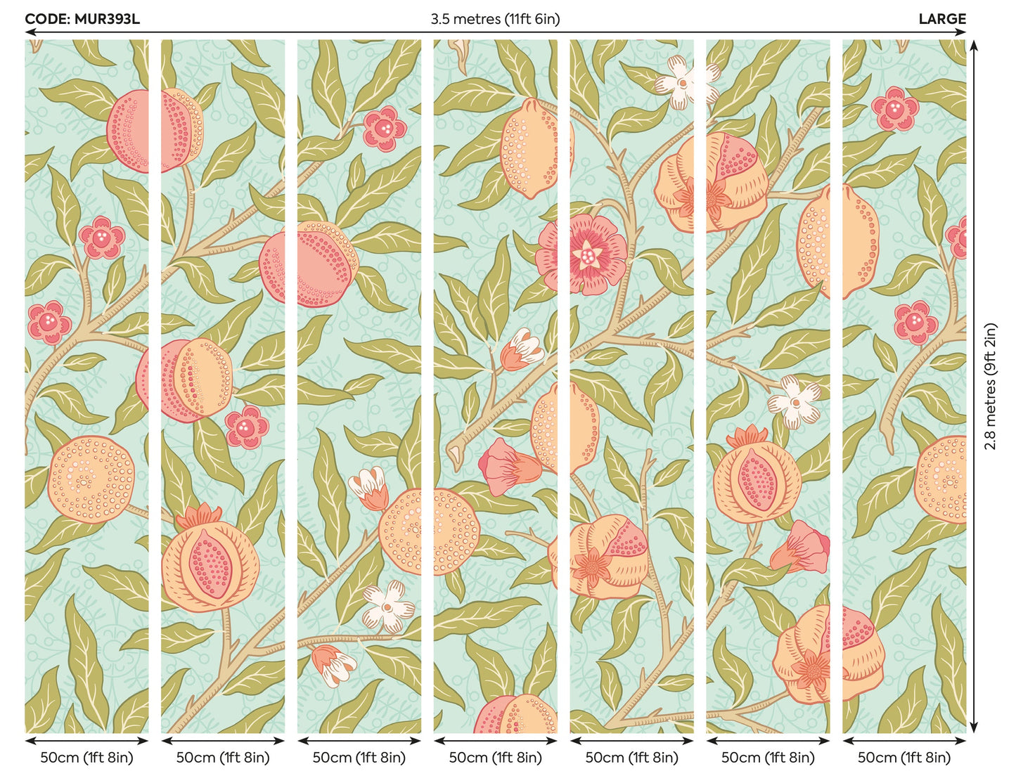 Origin Murals Fruit And Foliage Aqua And Apricot 350cm X 280cm