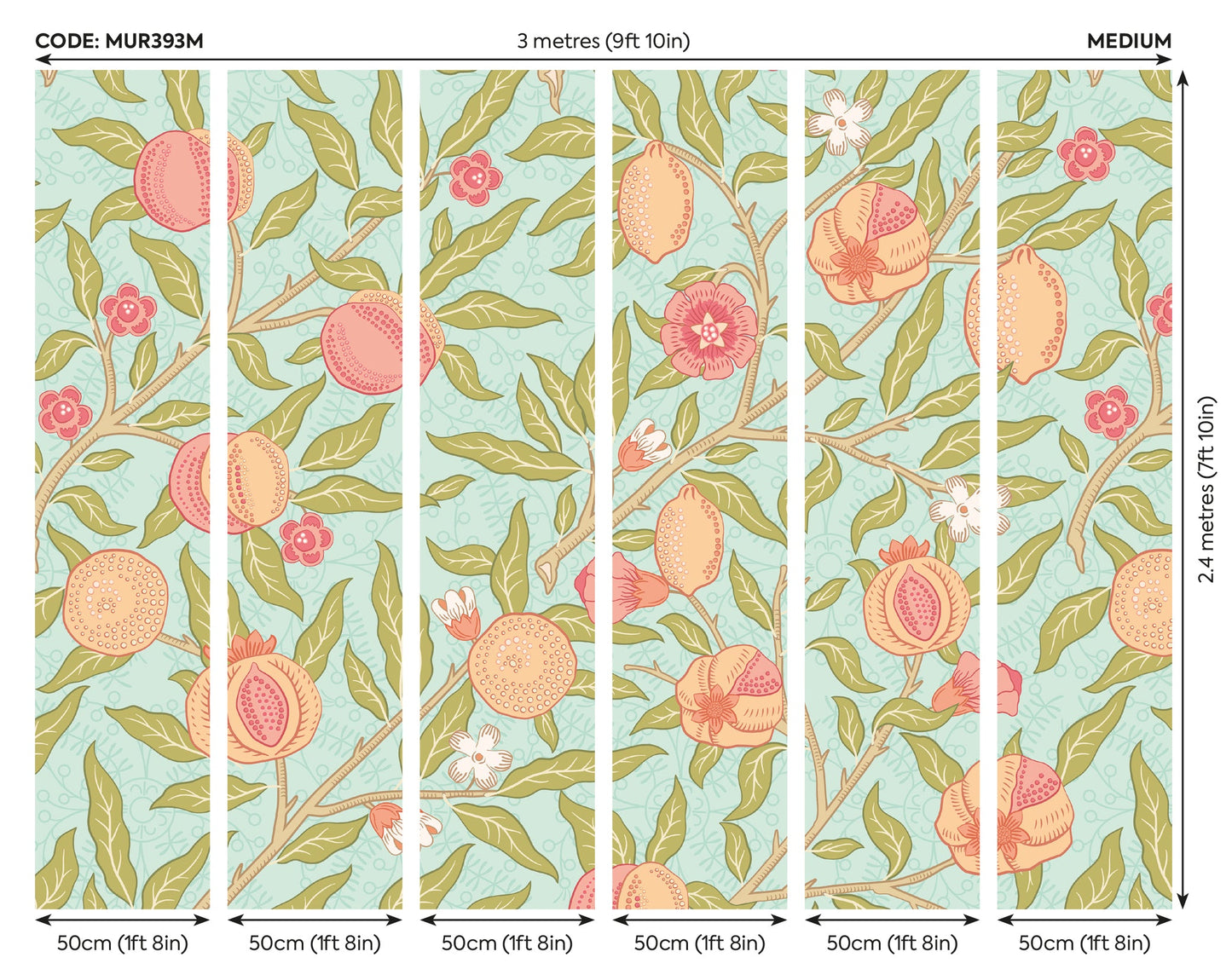 Origin Murals Fruit And Foliage Aqua And Apricot 300cm X 240cm