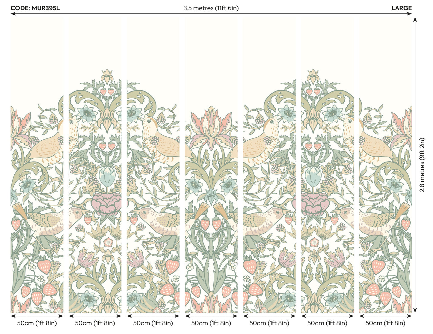 Origin Murals Birds Fruit And Foliage Sage And Apricot 350cm X 280cm