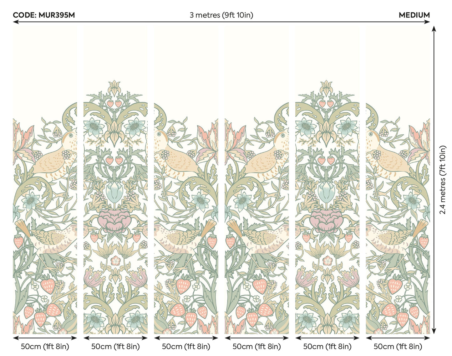 Origin Murals Birds Fruit And Foliage Sage And Apricot 300cm X 240cm