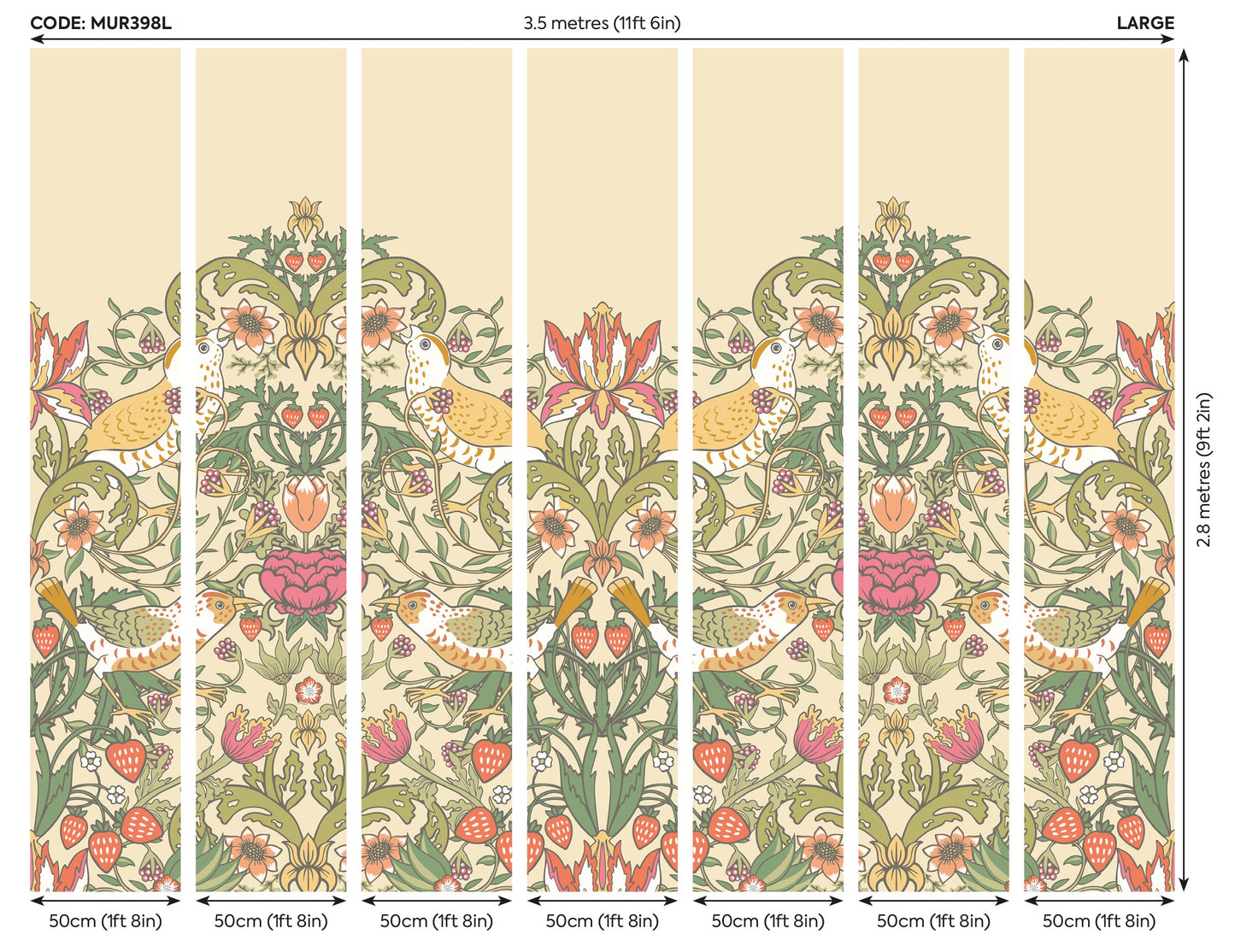 Origin Murals Birds Fruit And Foliage Gold And Olive 350cm X 280cm