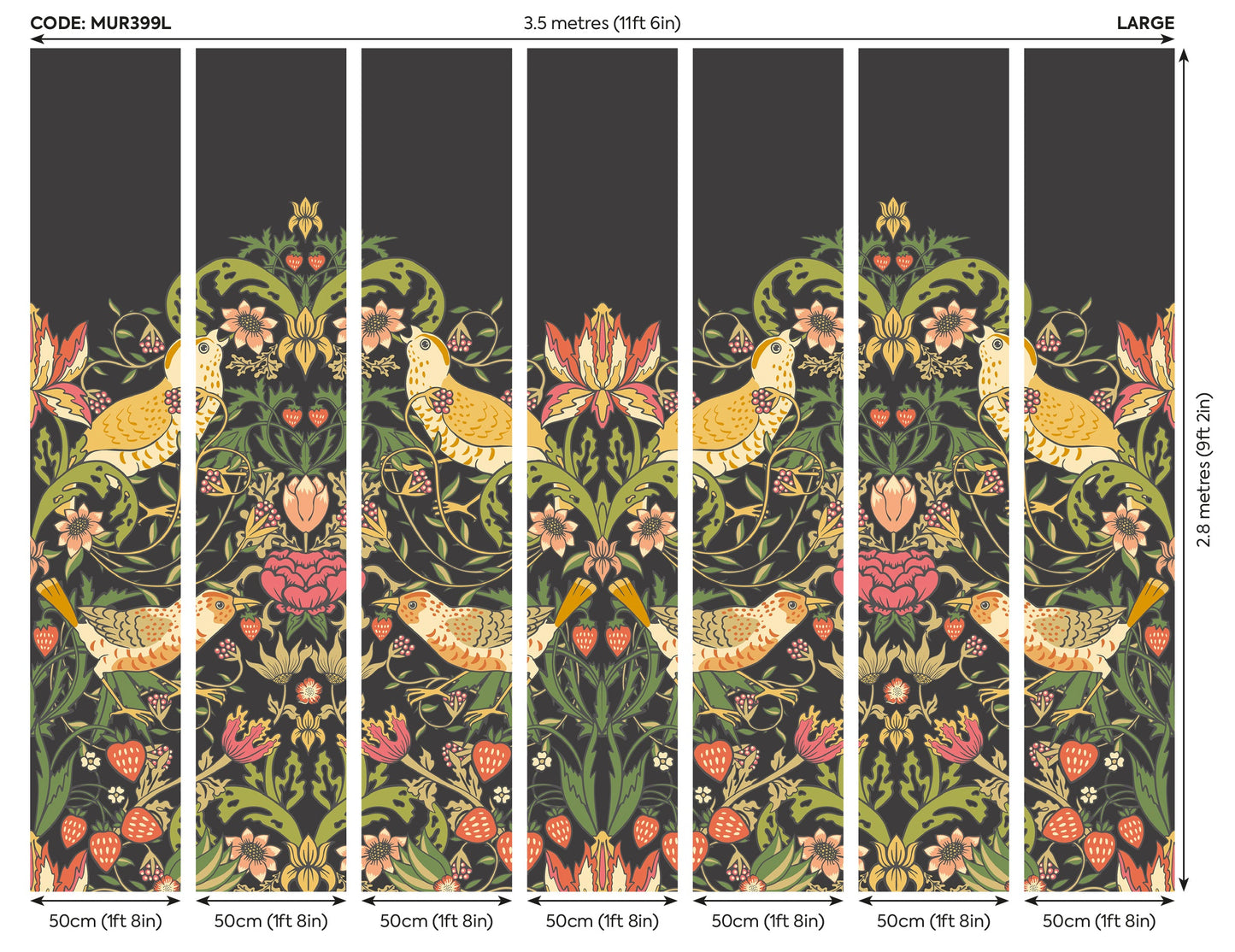 Origin Murals Birds Fruit And Foliage Black And Olive 350cm X 280cm